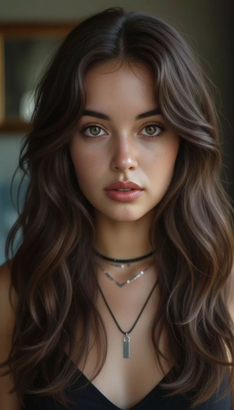 Layered long hair — Female, Long face shape