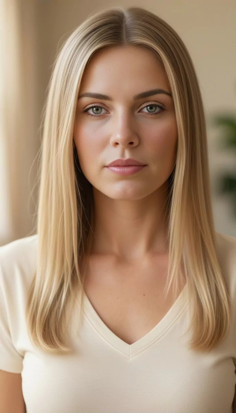 Straight middle part — Female, Oval face shape