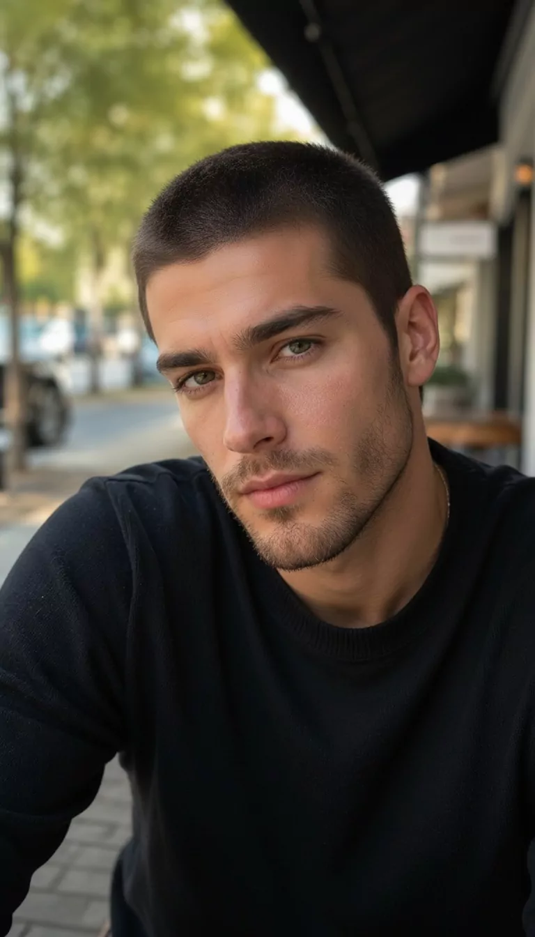 Buzz cut — Male, Square face shape