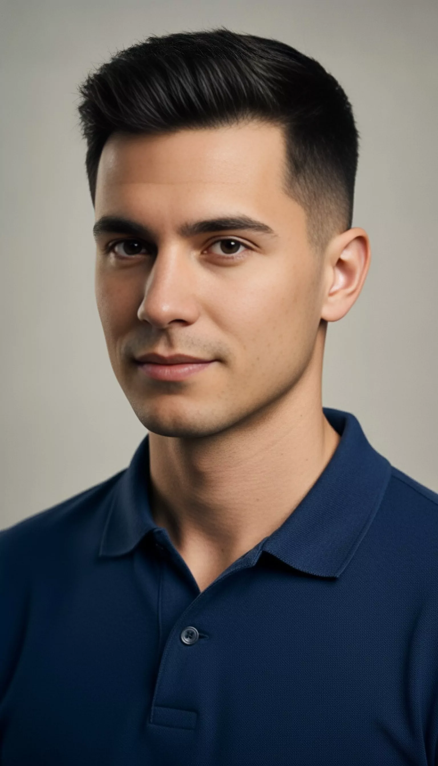 High fade with textured top — Male, Round face shape