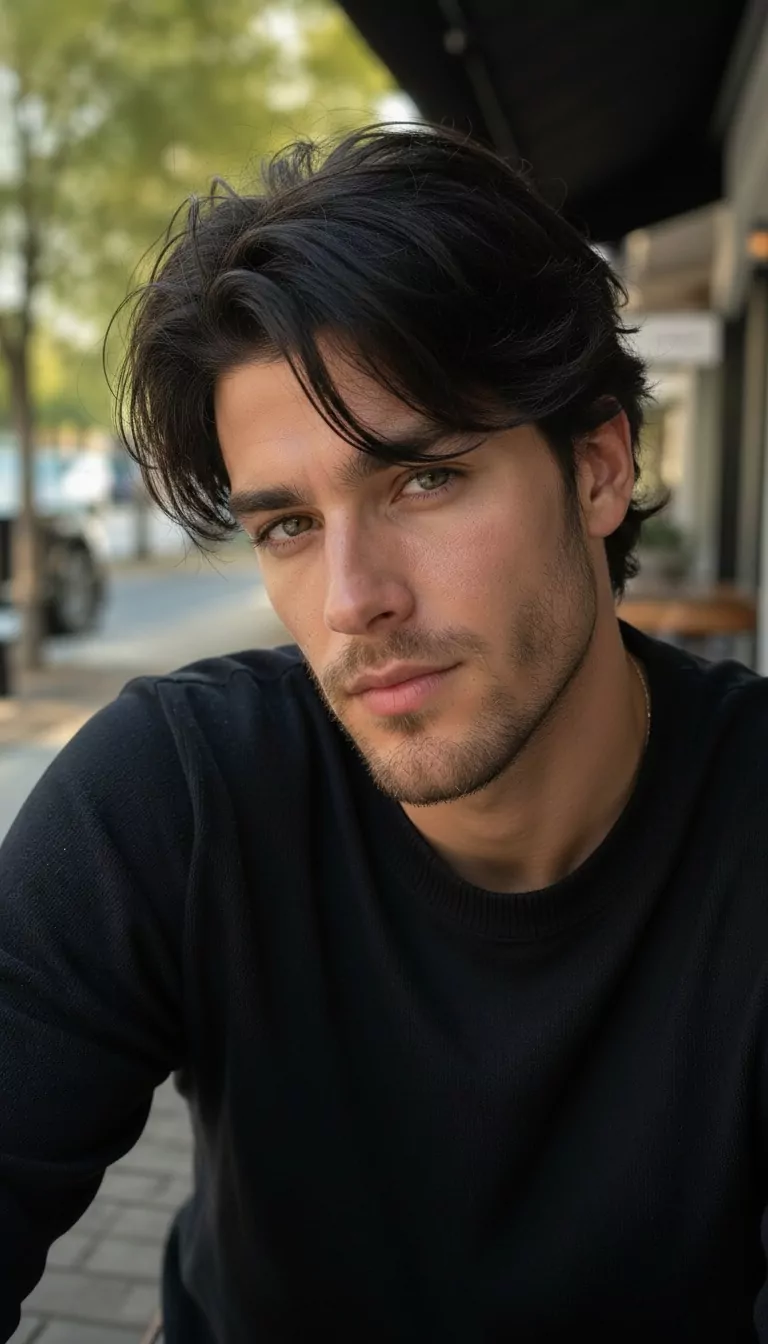 Medium messy hair — Male, Diamond face shape