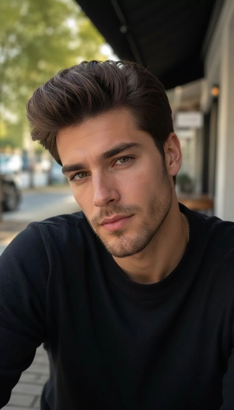 Pompadour — Male, Round face shape