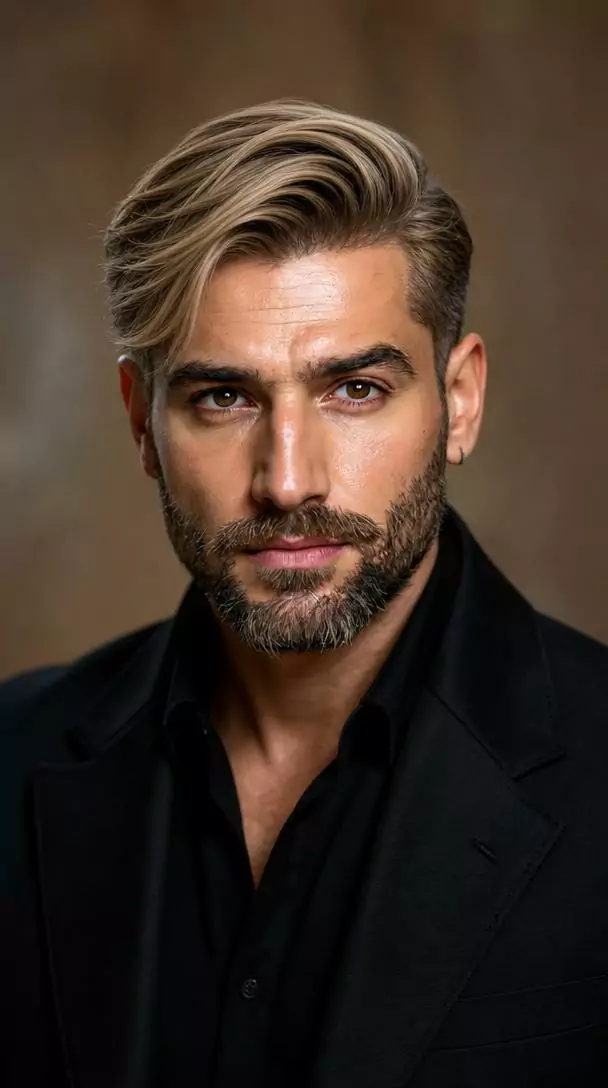 Side swept hair — Male, Heart face shape
